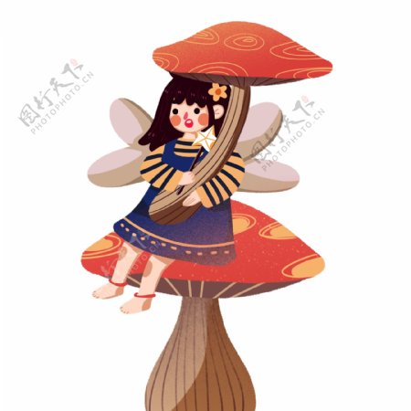 手绘蘑菇仙子图案设计