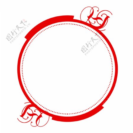 红色花纹圆形中国风边框素材可商用