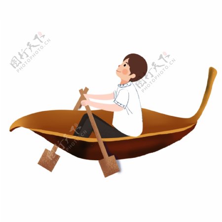 划木船的男孩图案元素