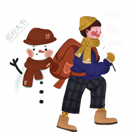 卡通冬季人物雪人图案元素