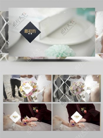 菱形网格装饰转场婚礼内容展示AE模板