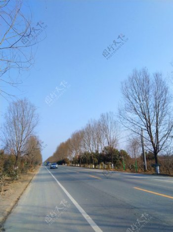 蓝天下的乡村道路风景