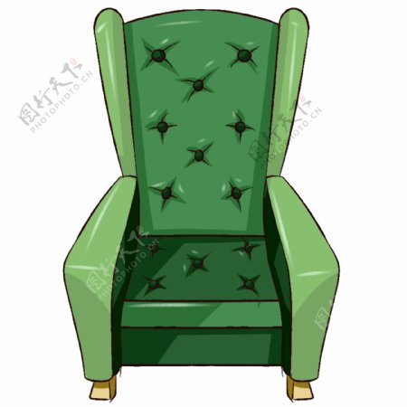 原创手绘家具欧式单人沙发绿色简约素材