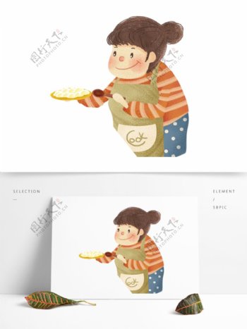卡通手绘煮饺子的女人