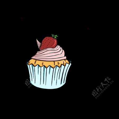 手绘风草莓奶油杯子蛋糕