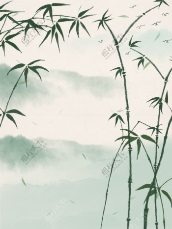 水墨中国风山水竹子插画景背景