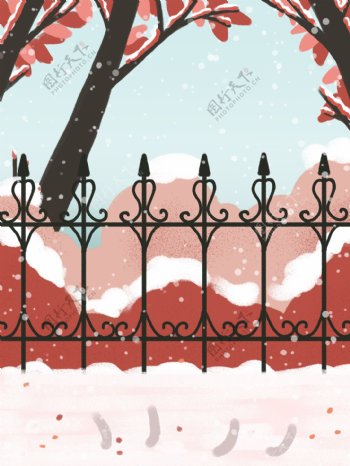 冬季围栏雪景背景设计
