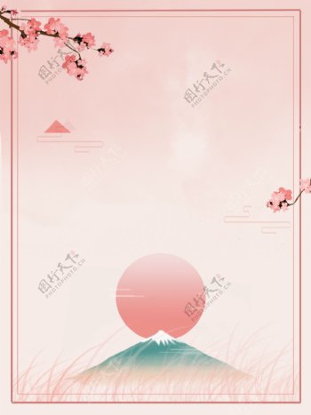 原创手绘中国风粉色樱花海报背景