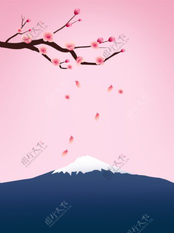 粉色樱花浪漫雪山背景