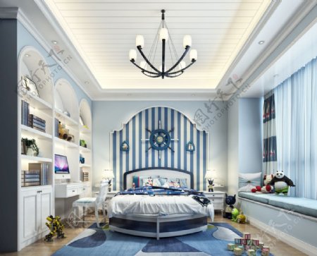 地中海风格儿童房卧室效果图模型
