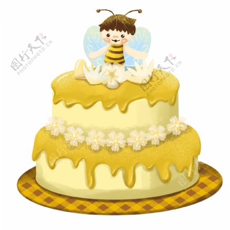 小蜜蜂蜂蜜蛋糕甜品生日黄色韩系可爱