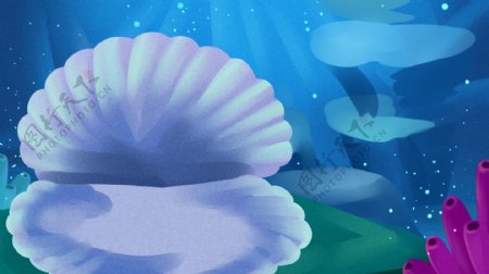蓝色卡通手绘海洋生物风景插画背景