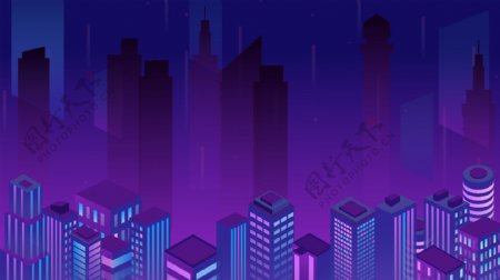 紫色科技光感城市展板背景
