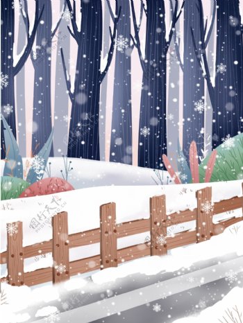 简约卡通冬至节气树林雪景背景