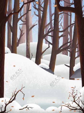 卡通冬至节气树林雪景背景