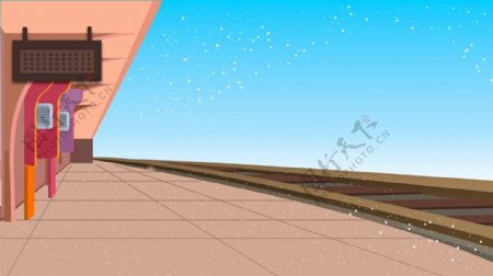 卡通手绘火车站插画背景