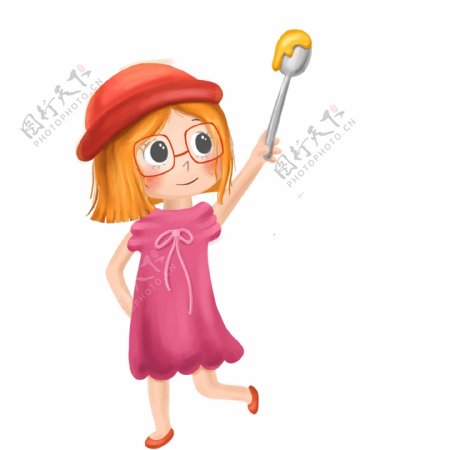 卡通可爱拿着勺子的女孩子人物设计