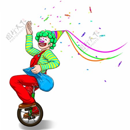 骑单车的可爱小丑