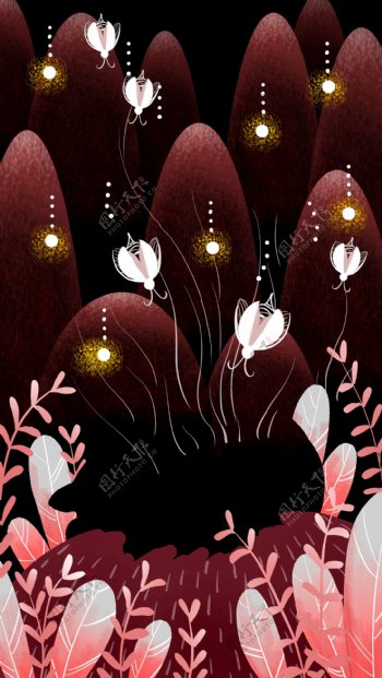 彩绘夜光树林瓢虫背景设计