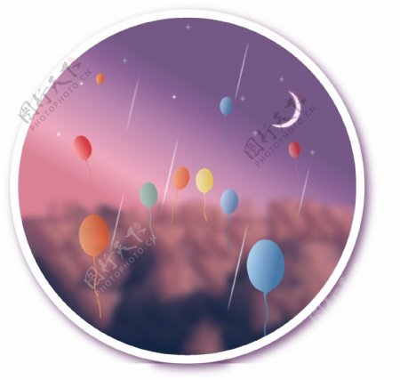 云海上放飞的气球矢量风景插画背景