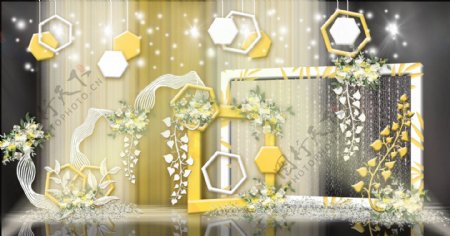 春日阳光几何造型装饰双色拱门婚礼效果图