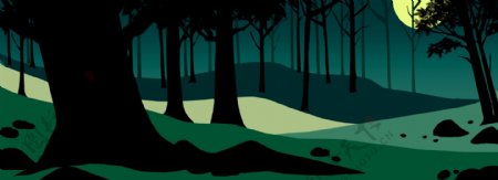 森林剪影背景夜晚绿色