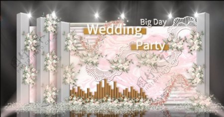 优雅莫兰迪灰色拼粉色隔段造型婚礼效果图