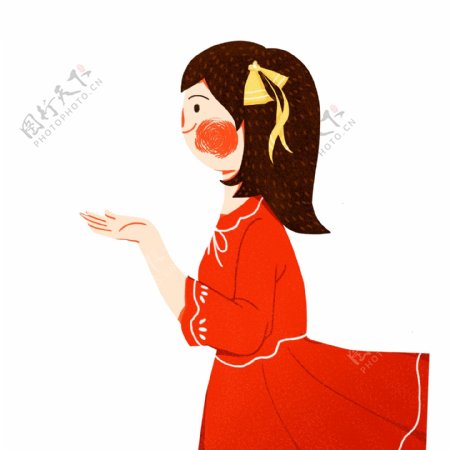 扁平化穿着红色裙子的女孩