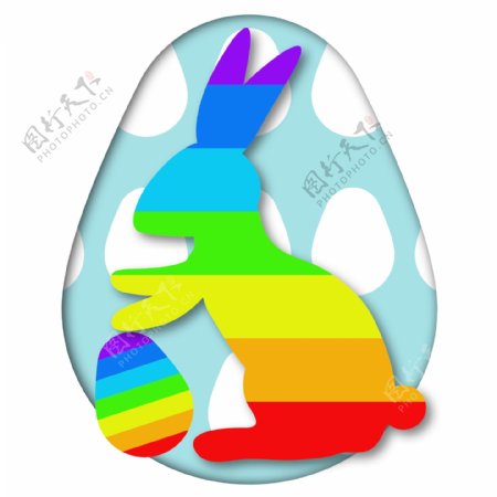 彩虹剪纸风复活节兔子偷彩蛋