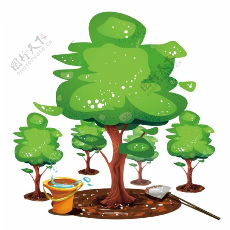 清新植树节种树卡通透明素材