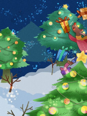 彩绘圣诞树平安夜背景设计
