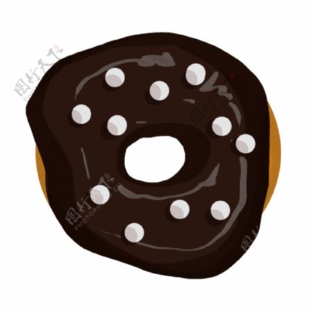 手绘黑色甜甜圈插画