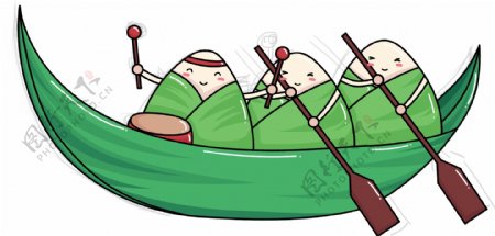 端午节粽子划龙舟绿色手绘PNG素材