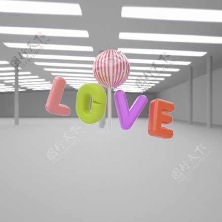 C4D立体情人节LOVE字体装饰舞台