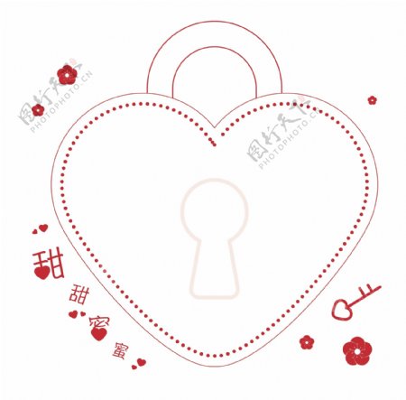 情人节红色甜甜蜜蜜爱情锁矢量边框素材