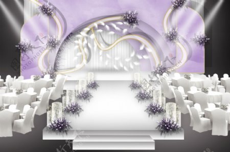 紫色唯美简约婚礼舞台效果图