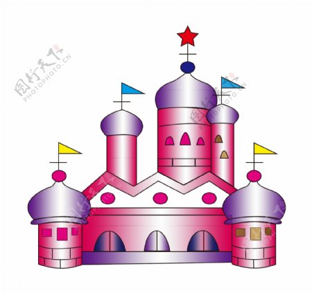 唯美的粉红色城堡插画