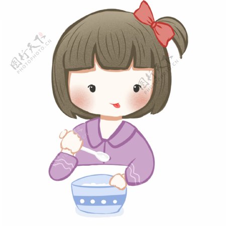 卡通可爱吃粥的女孩设计