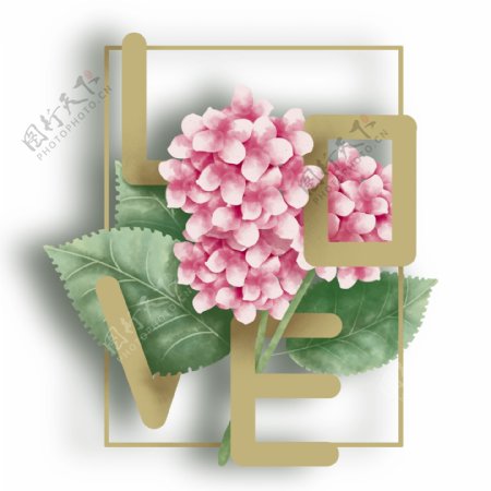 水彩手绘艺术花朵与字母可商用告白婚庆配图