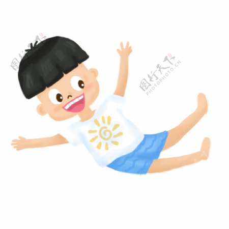 夏天六一儿童节可爱男孩手绘插画psd