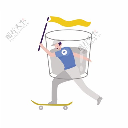 卡通套在水杯里的男人骑滑板矢量素材