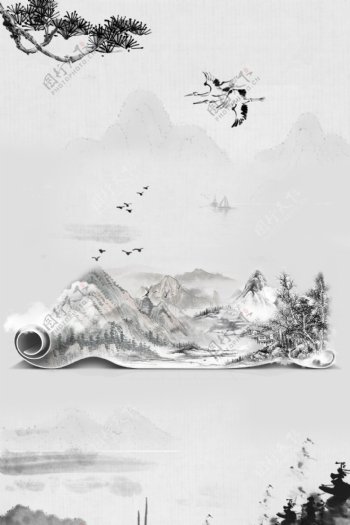 水墨中国风山水海报背景