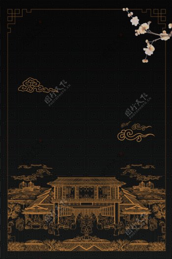 中国风复古建筑海报背景