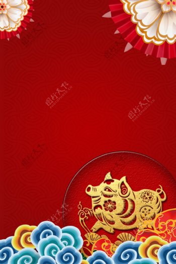 红色中国风剪纸背景海报