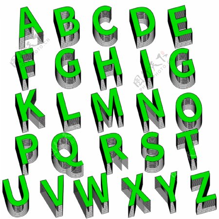 立体绿色字母集合