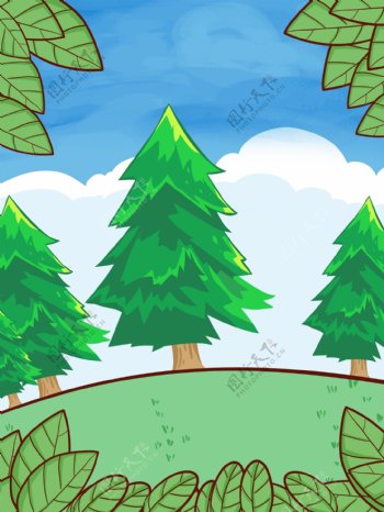 手绘春季树林背景设计