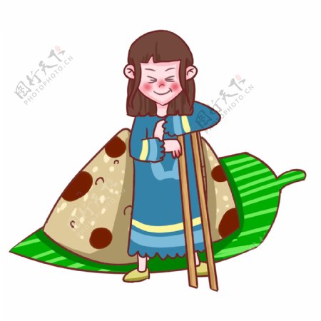 端午节吃粽子的女孩插画