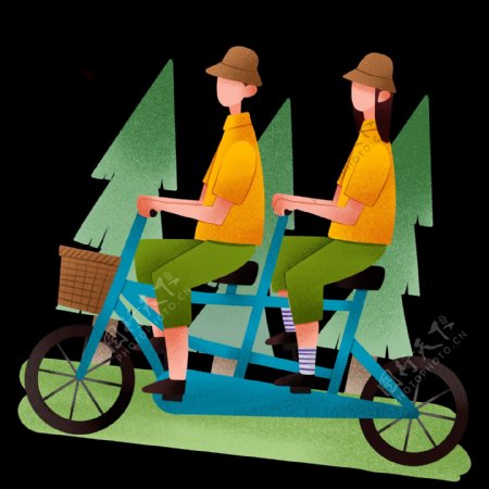 踏青骑自行车插画
