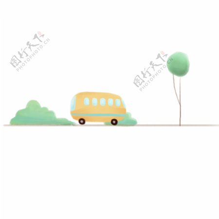 树木车辆分割线插画