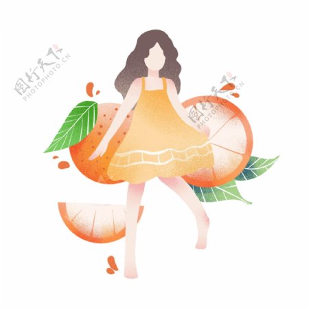 立夏女孩和橙子插画
